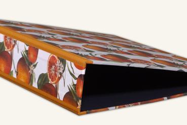 Ordner mit Orangenmotiv und stabilem Leinen
